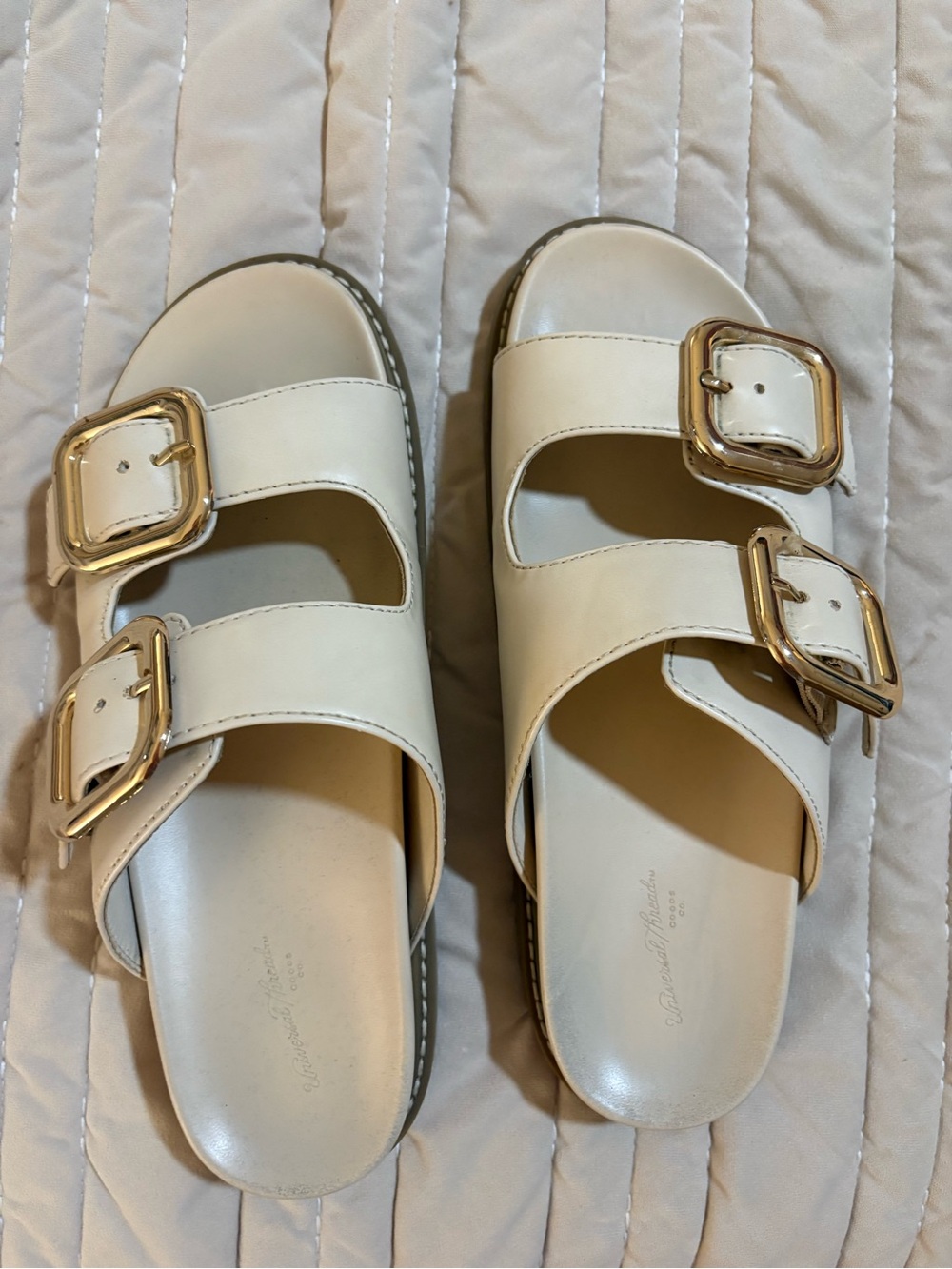 Target Women's Cream Slide Sandals with Gold Buckles
